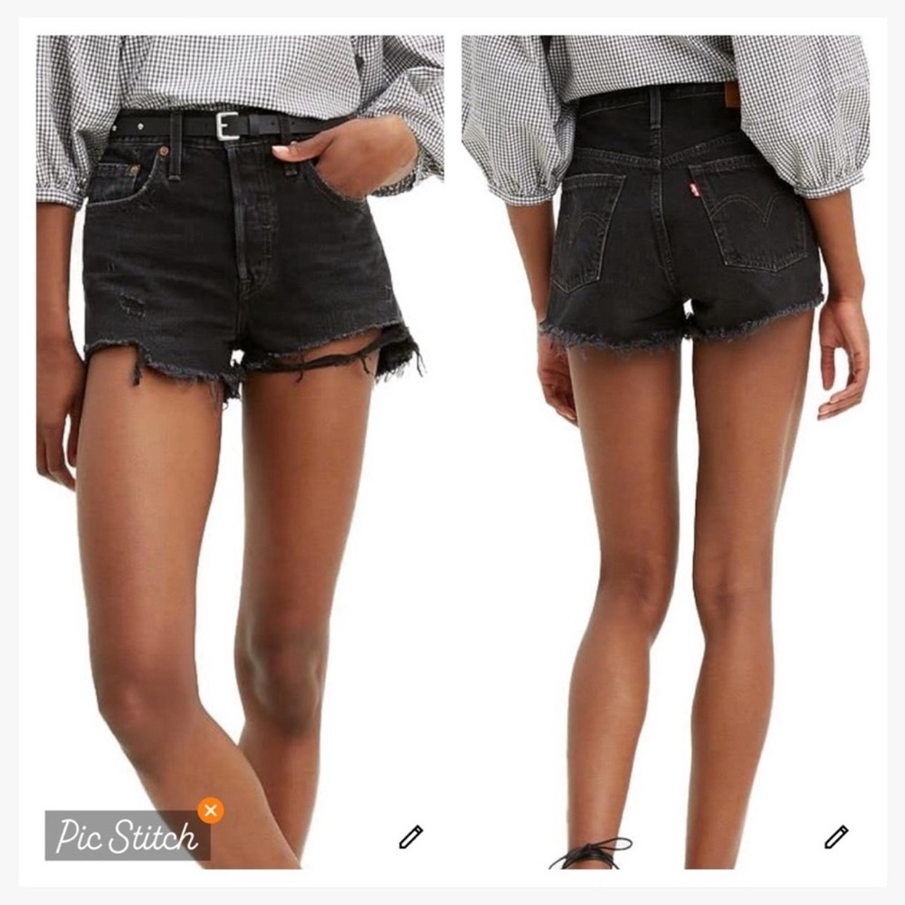 Levi’s Premium 501 Shorts High Rise Black Distressed 26
